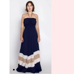 Ivory/Navy/Tan Halter Maxi Dress
